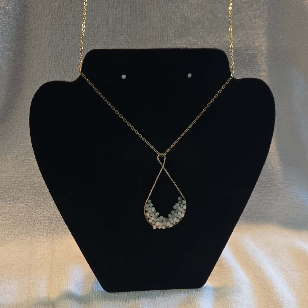 30" Gold Blue and Silver Beaded Necklace